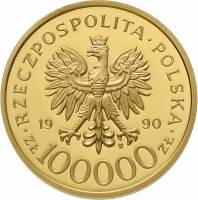 () Монета Польша 1990 год 100000 злотых ""  Биметалл (Платина - Золото)  PROOF